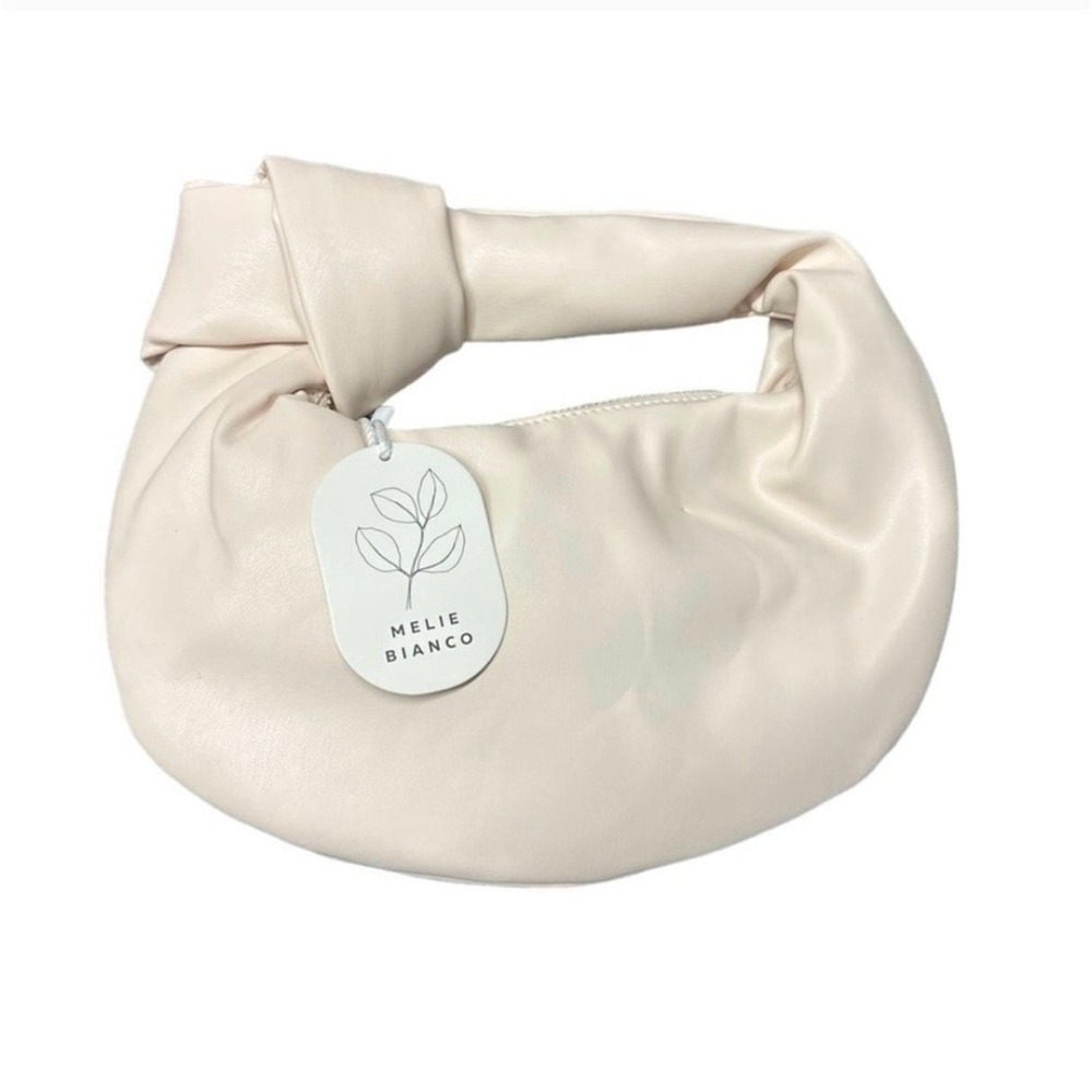 Melie Bianco Cream Knot Handle Crescent Shoulder Bag Faux Leather NEW